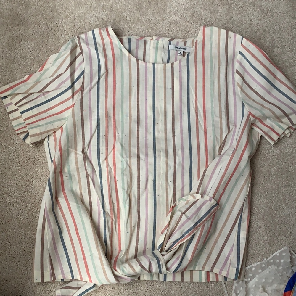 Madewell button back tie tee in rainbow stripe M